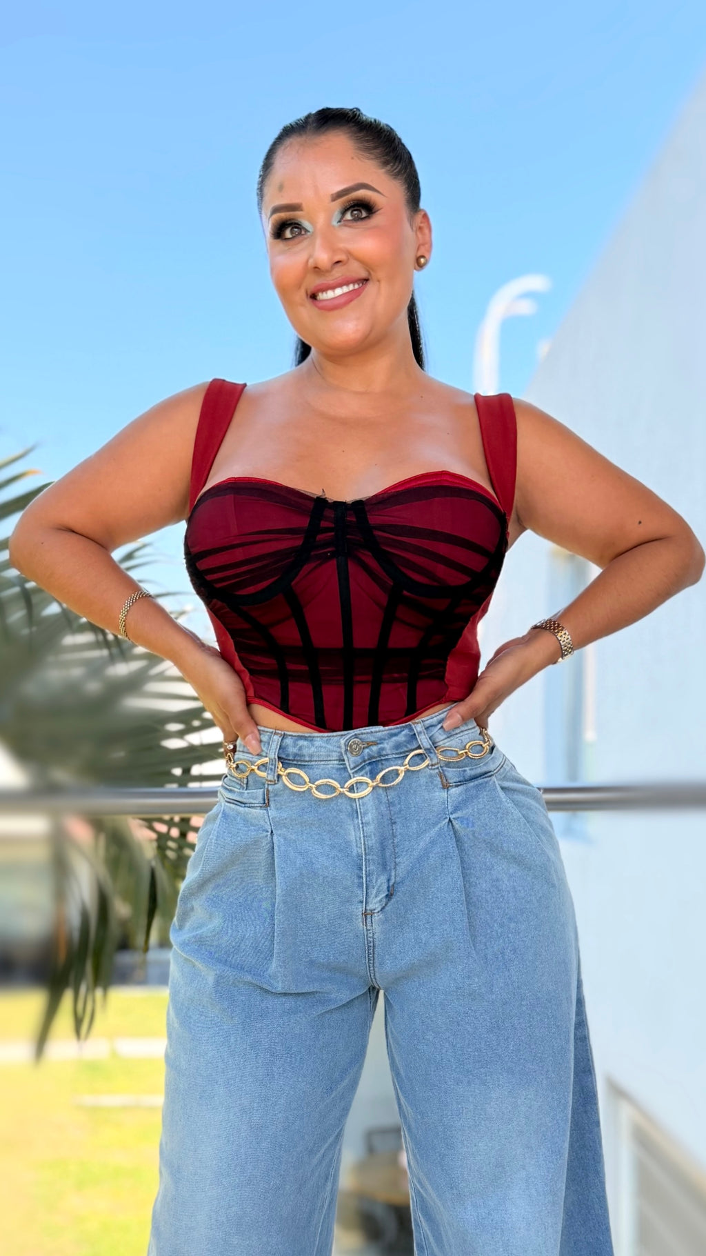 Corset glam rojo y negro ❤️‍🔥