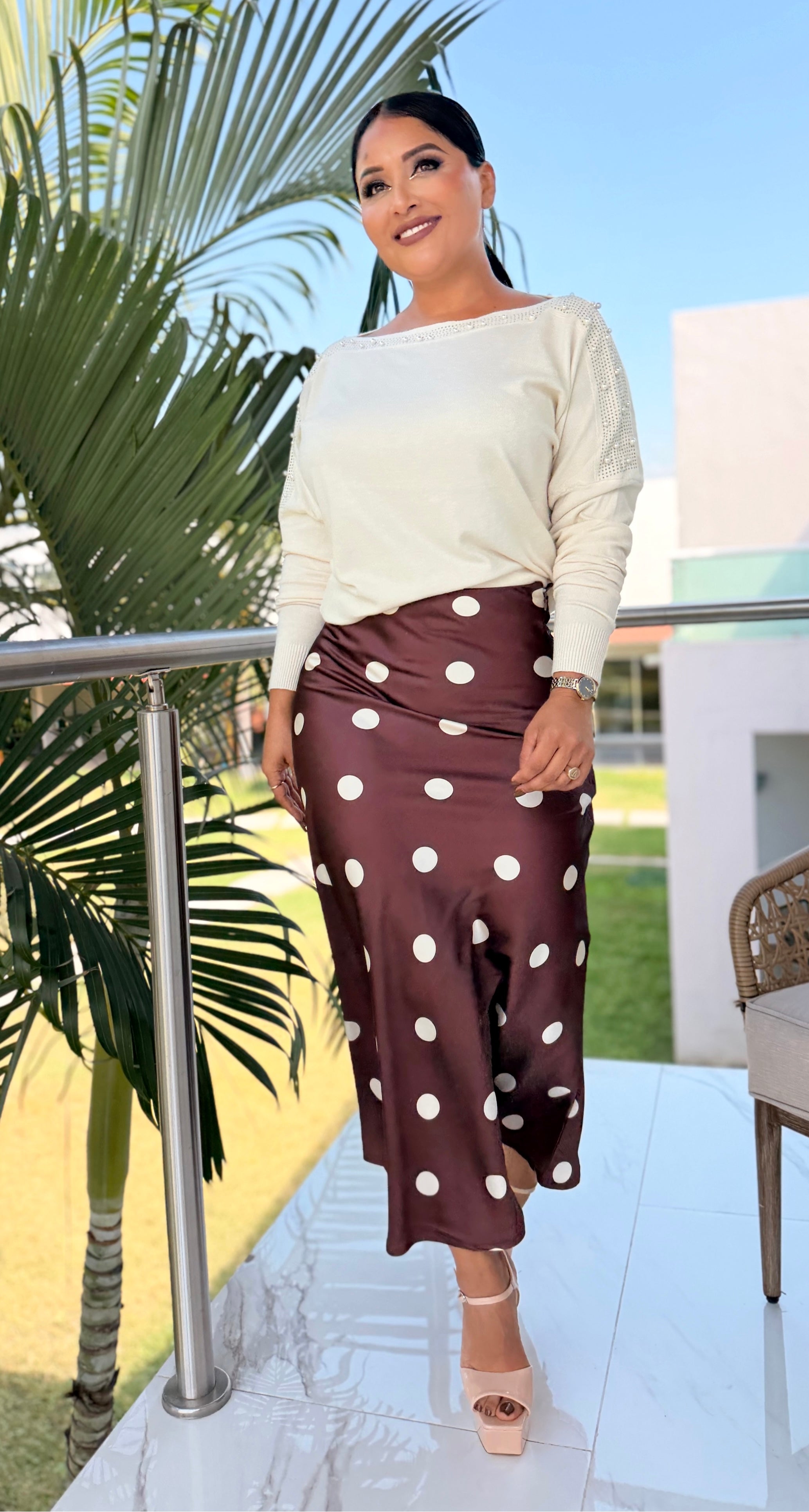 Blusa beige aperlada