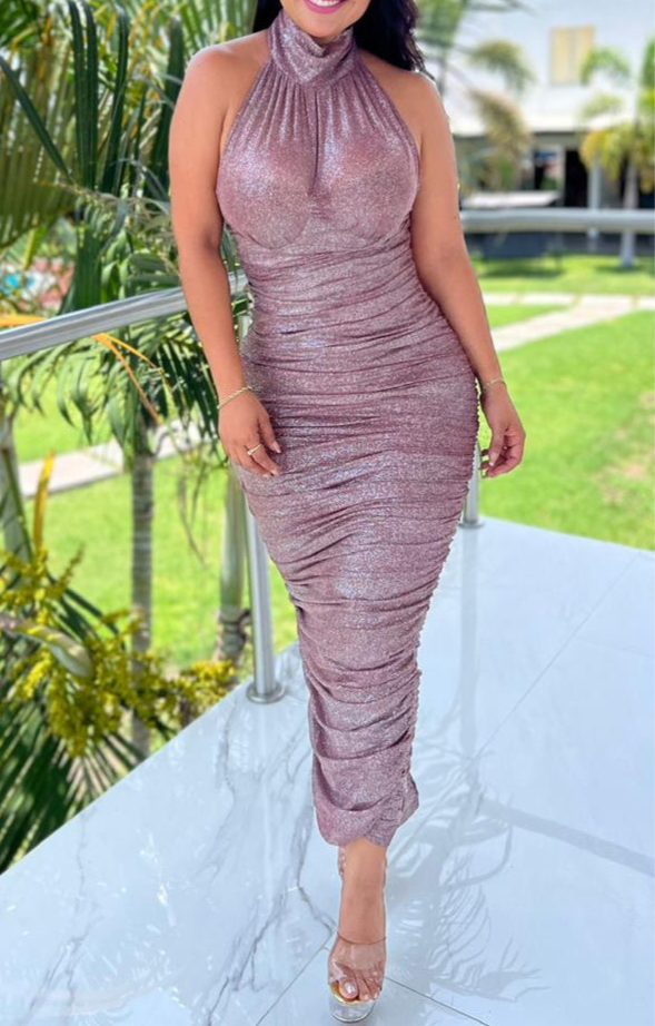 VESTIDO CUELLO ALTO  DRAPEADO