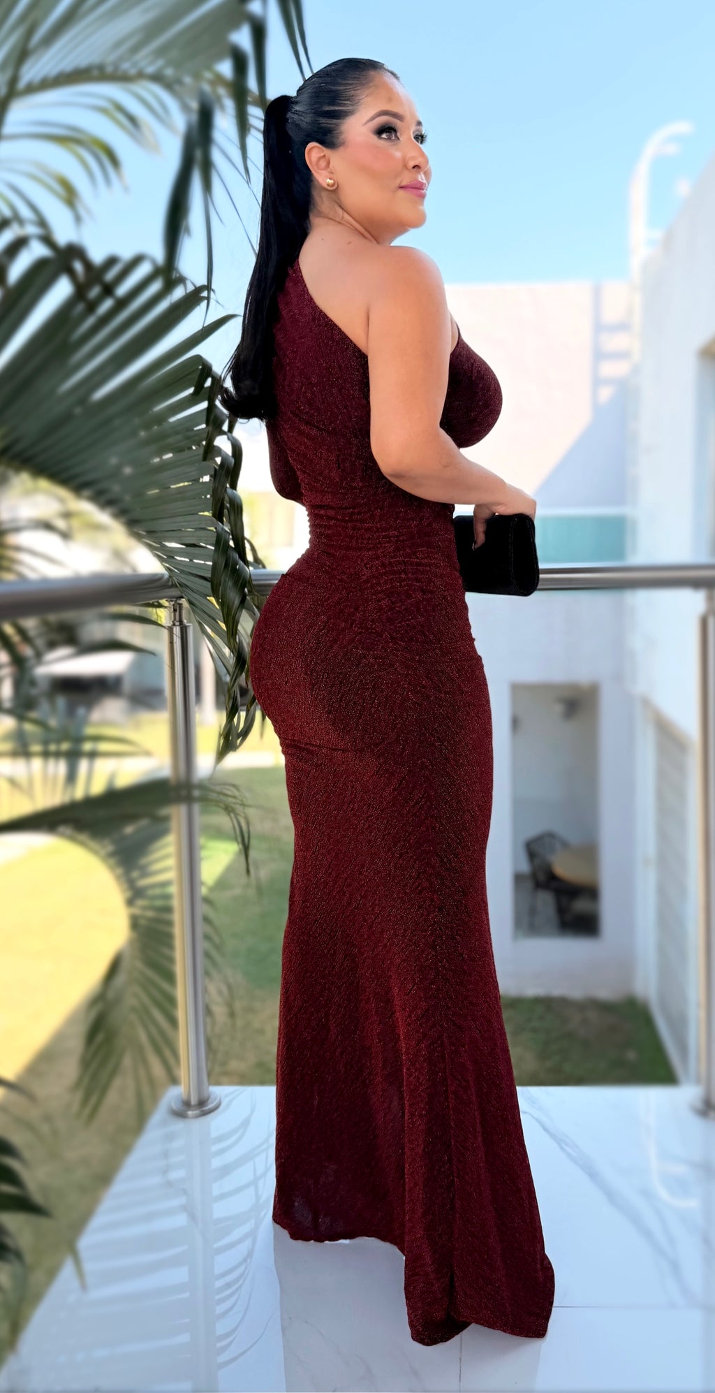 Vestido Corte asimétrico tinto